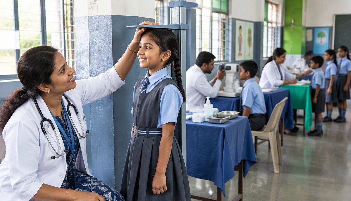 School students taking part in a supervised fitness activity for Fit India readiness