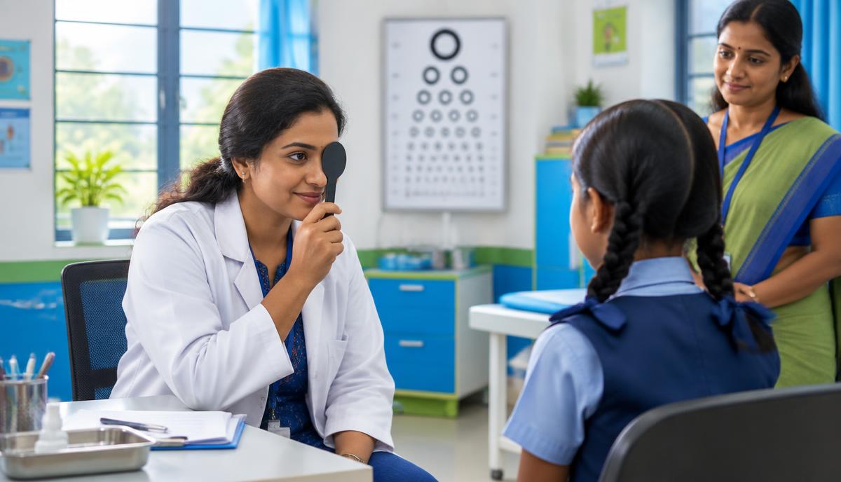 School doctor reviewing a student health checkup quotation with a principal