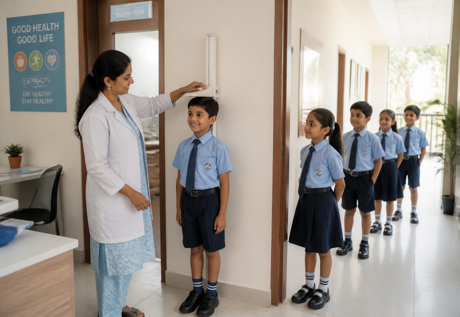 Educure School Health team screening students on a school campus