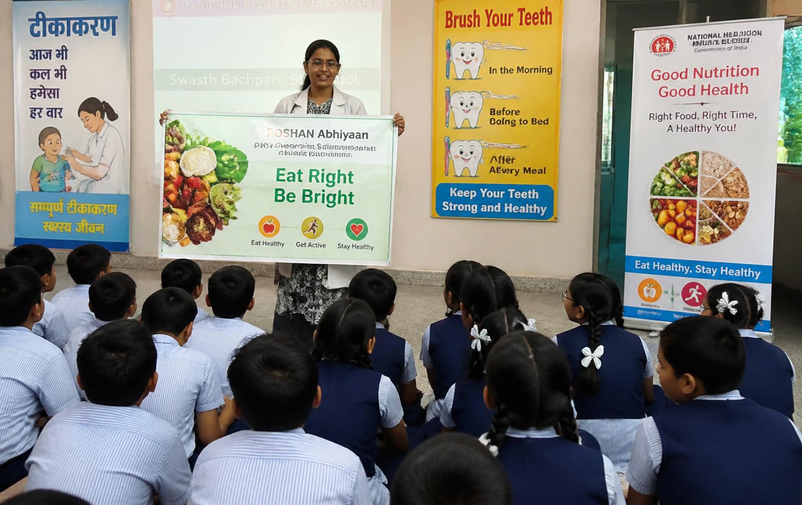 Health educator leading an age-appropriate adolescent health session for school students
