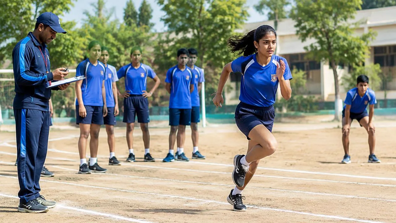 3D school sports ground with students training — Student Fitness Program by SchoolWellness.in